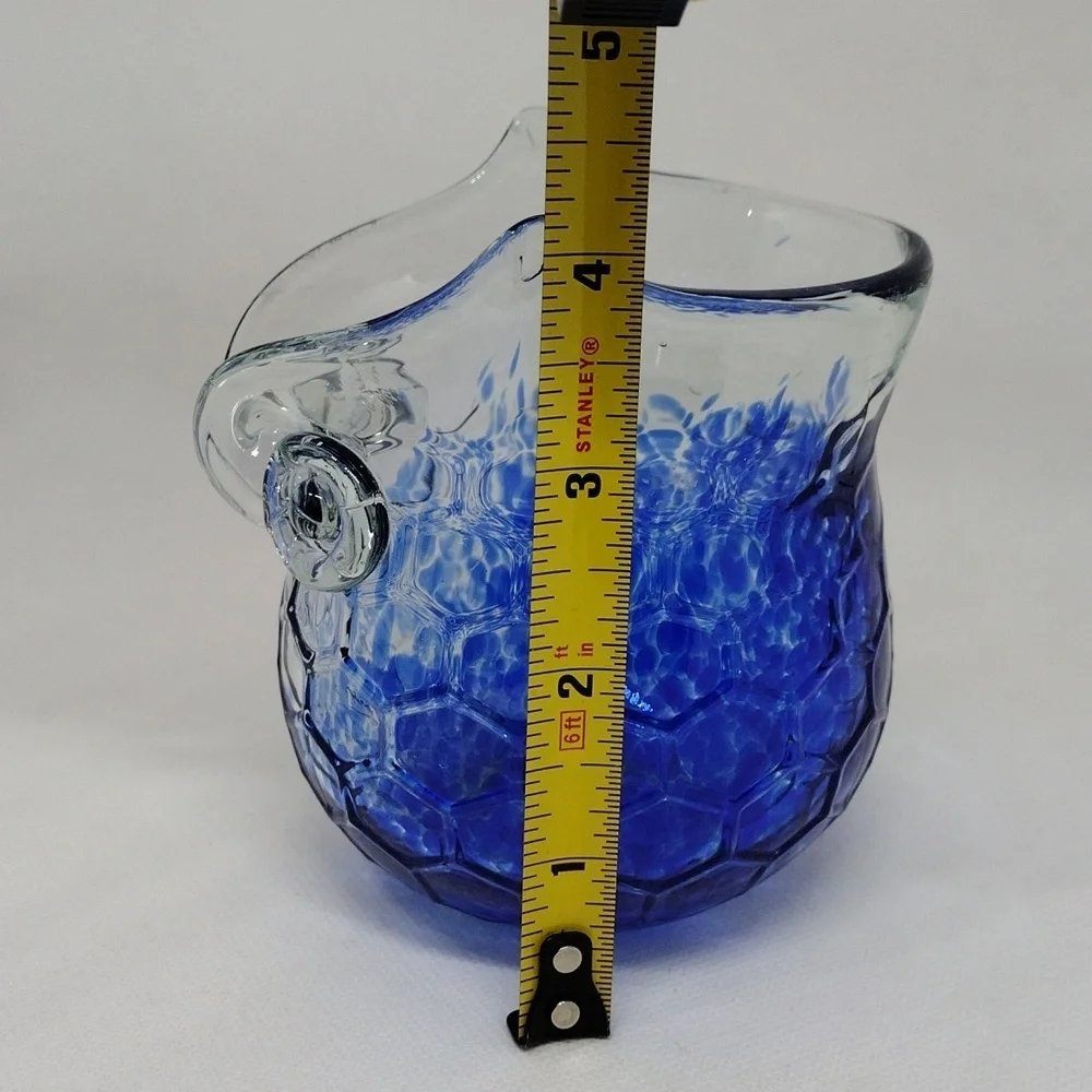 Vintage Cracker Barrel Clear and Cobalt Blue Splatter Art‎ Glass Owl Vase